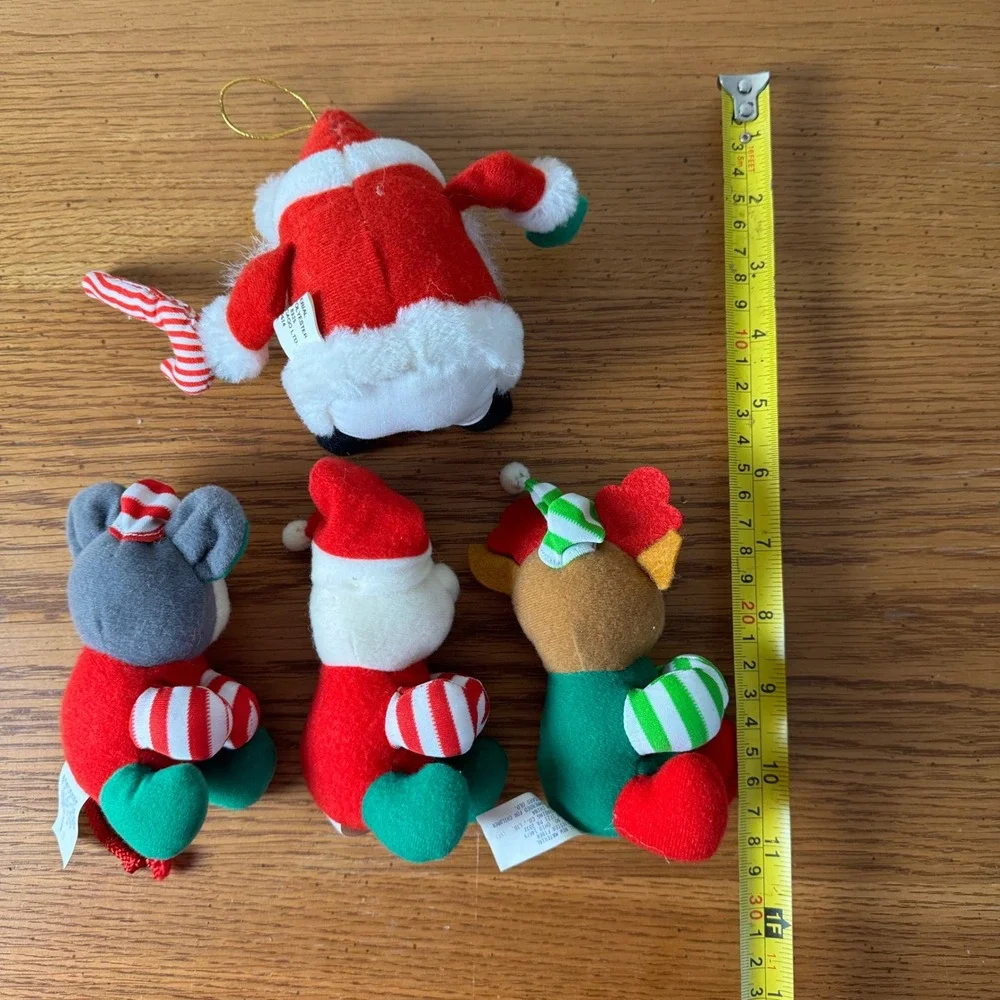 Set of 4 Plush Ornaments‎ Huggers Santa Mouse Reindeer Candy Cane Holiday